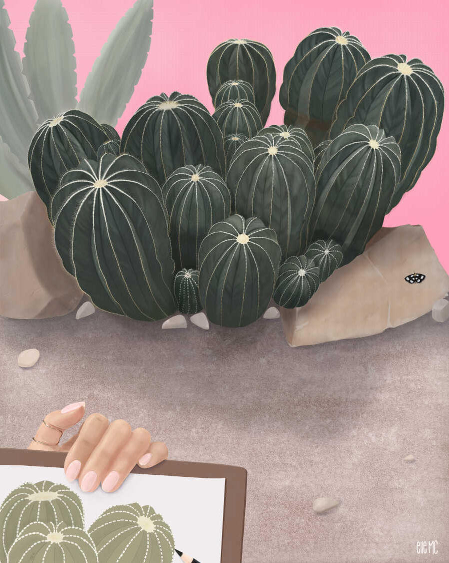Artwork of cacti from my perspective as an artist, drawn and digitally painted by Elle M Coombs