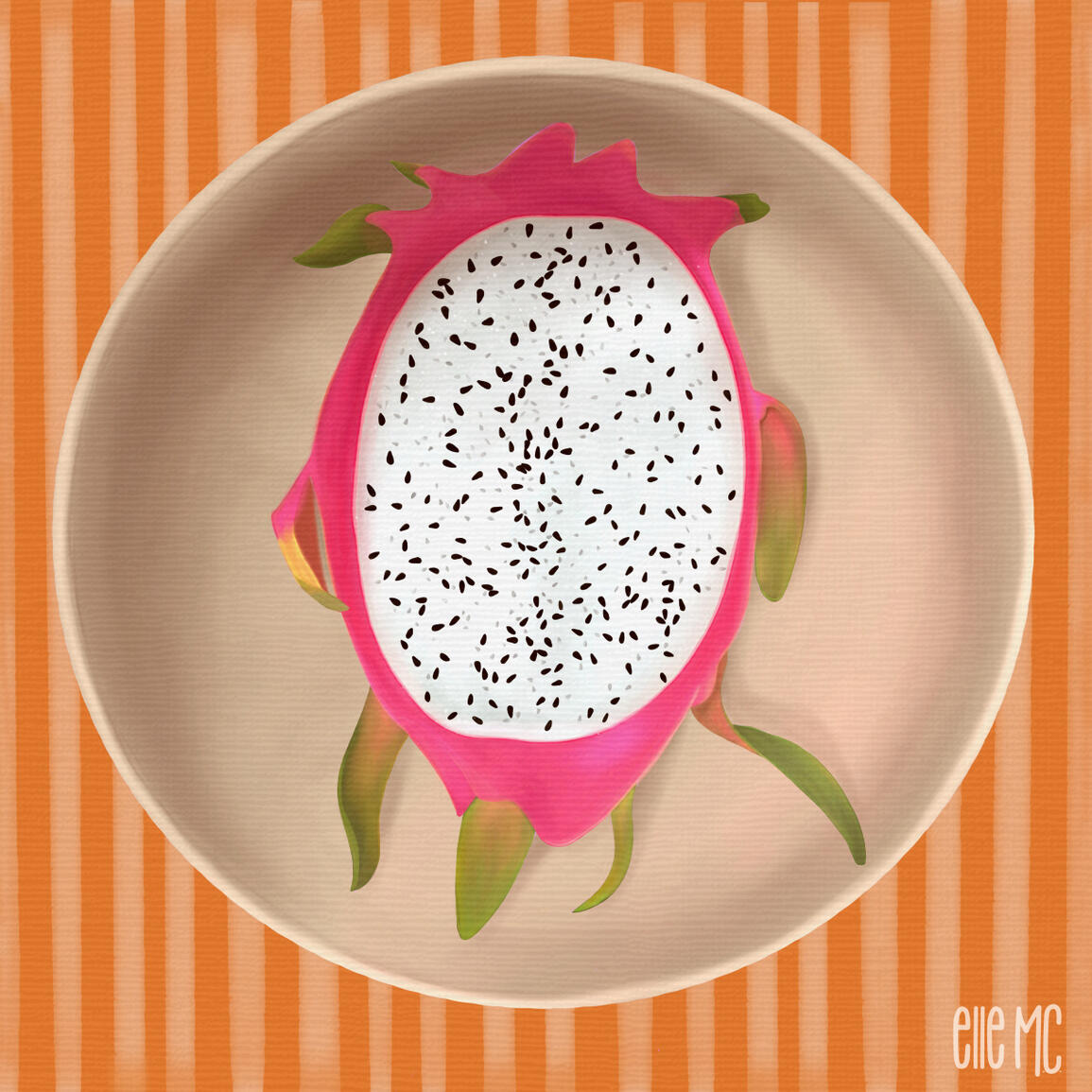 Still life of dragonfruit, drawn and digitally painted by Elle M Coombs